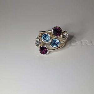 Silver ring with multicolor crystals